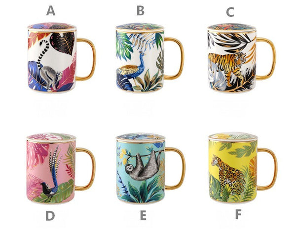 Creative Porcelain Cups, Large Ceramic Mugs for Office, Large Capacity Jungle Animal Porcelain Mugs, Unique Ceramic Mugs in Gift Box-Silvia Home Craft