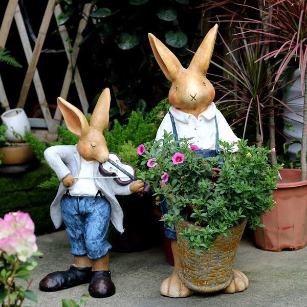 Bunny Flower Pot, Villa Outdoor Decor Gardening Ideas, House Warming Gift, Garden Courtyard Ornament, Large Rabbit Statue for Garden-Silvia Home Craft