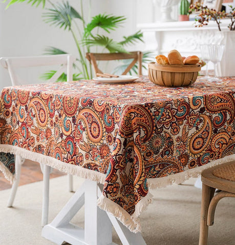 Oriental Rectangular Table Covers for Coffee Table, Large Modern Linen Tablecloths, Bohemian Rectangular Tablecloth for Oval Table-Silvia Home Craft