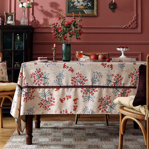 Rustic Flower Pattern Linen Farmhouse Table Cloth, Large Modern Rectangle Tablecloth Ideas for Dining Table, Square Linen Tablecloth for Round Dining Room Table-Silvia Home Craft