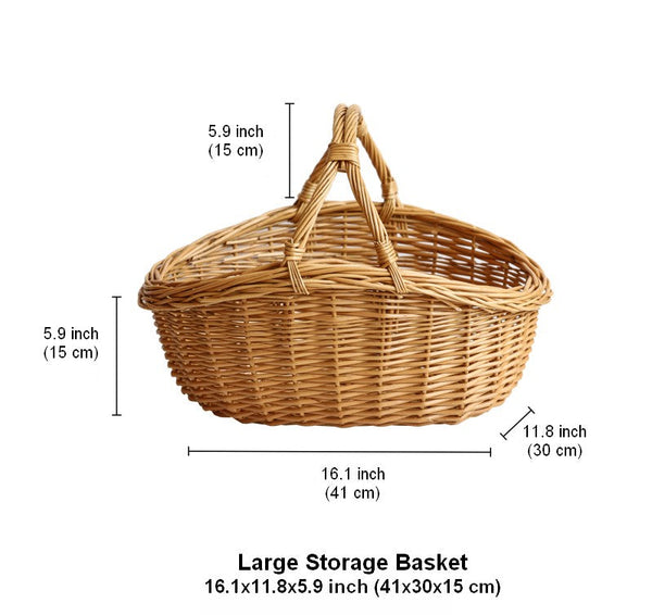 Large Kitchen Storage Baskets, Picnic Storage Basket with Handle, Hand-woven Wicker Storage Basket, Willow Weaving Baskets for Vegetable, Natural Fruit Basket-Silvia Home Craft