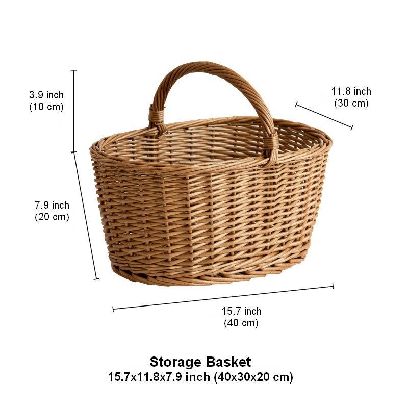 Small Picnic Storage Basket with Handle, Hand-woven Wicker Storage Basket, Willow Weaving Baskets for Vegetable, Natural Fruit Basket, Kitchen Storage Baskets-Silvia Home Craft