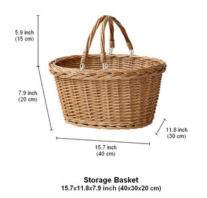Kitchen Storage Baskets, Small Picnic Food Basket with Handle, Natural Hand-woven Wicker Storage Basket, Willow Weaving Baskets for Vegetable, Natural Fruit Basket-Silvia Home Craft