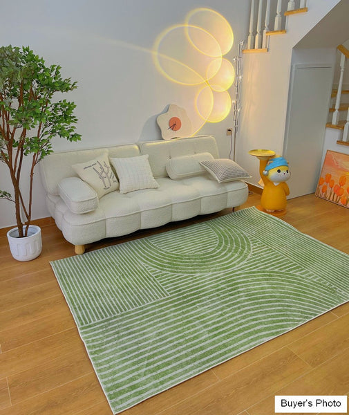 Dining Room Modern Rugs, Modern Living Room Rugs, Green Thick Soft Modern Rugs for Living Room, Contemporary Rugs for Bedroom-Silvia Home Craft