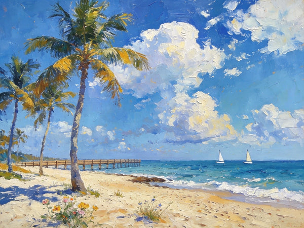 Original Landscape Paintings, Sandy Seaside Escape, Small Oil Paintings, Heavy Texture Artwork, Buy Painting Online, Hand Painted Canvas Art-Silvia Home Craft