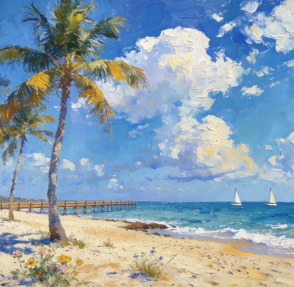 Original Landscape Paintings, Sandy Seaside Escape, Small Oil Paintings, Heavy Texture Artwork, Buy Painting Online, Hand Painted Canvas Art-Silvia Home Craft