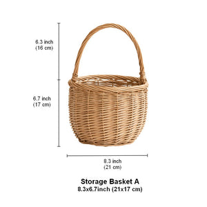 Wicker Storage Basket for Kitchen, Hand-woven Picnic Food Basket with Handle, Willow Weaving Baskets for Vegetable, Natural Fruit Basket, Storage Basket for Shelves-Silvia Home Craft