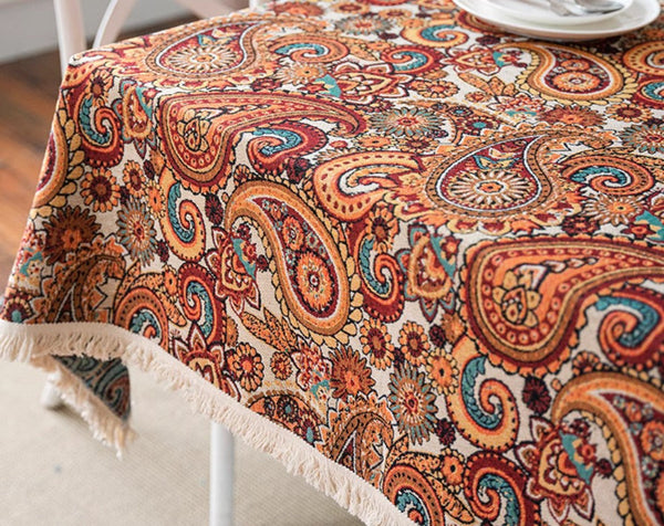 Large Modern Linen Tablecloths, Oriental Rectangular Table Covers for Coffee Table, Bohemian Rectangular Tablecloth for Oval Table-Silvia Home Craft