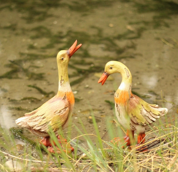 Large Duck Statues, Unique Wood Carving Statue for Garden, Creative Modern Statue for Garden Ornaments, Villa Outdoor Decor Gardening Ideas-Silvia Home Craft