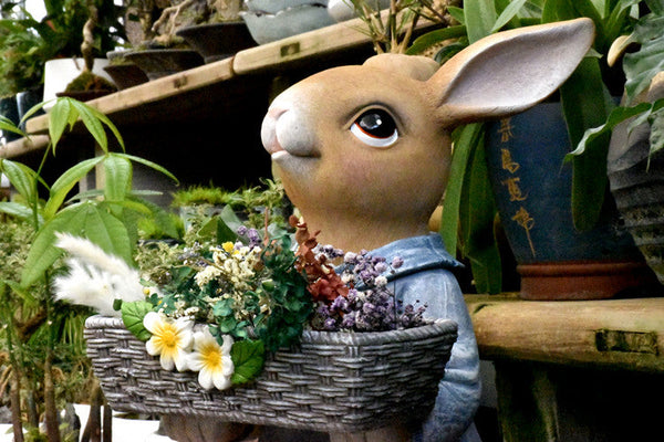 Garden Ornaments, Large Rabbit Statues for Garden, Bunny Flowerpot, Villa Outdoor Gardening Ideas, Modern Animal Garden Sculptures-Silvia Home Craft