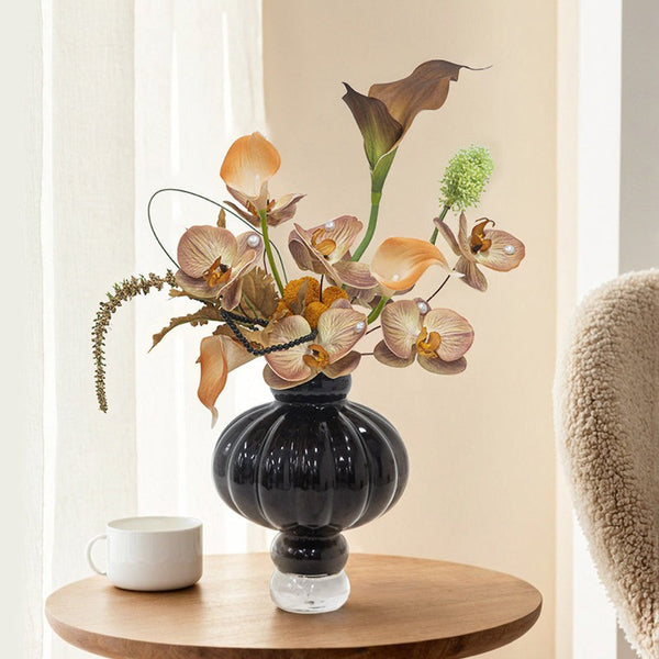Unique Contemporary Vases for Modern Home Decor, Black Glass Bud Vases, Handmade Liuli Vases, Centerpiece Vases on Table, Black Glaze Vase-Silvia Home Craft