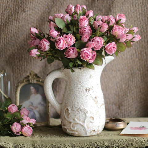 Artificial Flowers for Living Room, 12 Branches of Pink Rose Flowers, Pink Rose Flower in Vase, Real Touch Flowers, Simple Flower Arrangement Ideas for Home Decoration-Silvia Home Craft