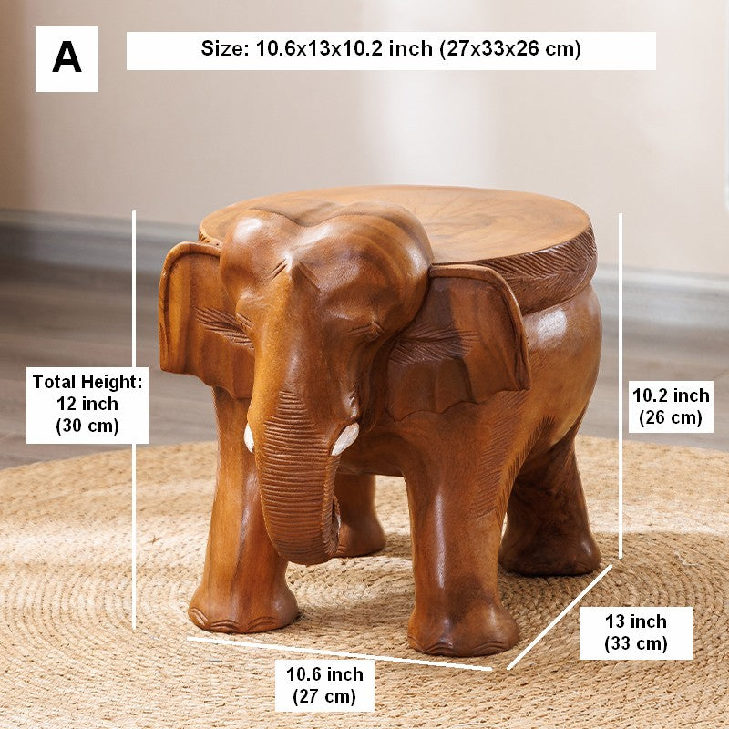 Dining Table Stool, Handmade Solid Wood low Stool, Elephant Wooden Stool, Elephant Sofa Stool, Creative Shoe-changing Stool-Silvia Home Craft