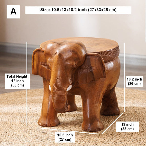 Dining Table Stool, Handmade Solid Wood low Stool, Elephant Wooden Stool, Elephant Sofa Stool, Creative Shoe-changing Stool-Silvia Home Craft
