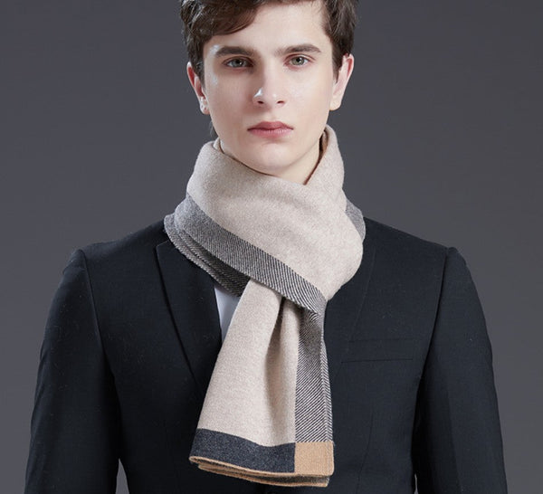 Beige Business Formal Men Scarf Styles, Gray Thick Wool Scarf, Wool Scarf for Gentleman, Men's Winter Scarf, Casual Scarf Men, Men's Wool Scarf Winter, Red Fashion Scarf-Silvia Home Craft
