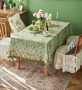 Green Flower Pattern Tablecloth for Home Decoration, Large Square Tablecloth for Round Table, Extra Large Rectangle Tablecloth for Dining Room Table-Silvia Home Craft