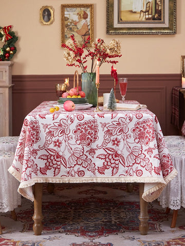 Flower Pattern Tablecloth for Holiday Decoration, Square Tablecloth for Round Table, Large Cotton Rectangle Tablecloth for Home Decoration, Farmhouse Table Cloth Dining Room Table-Silvia Home Craft