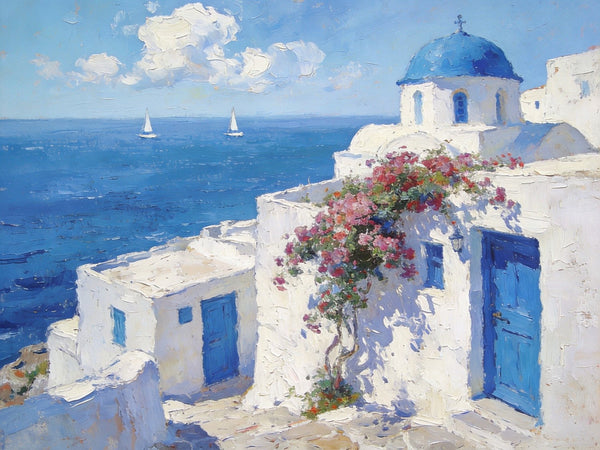 Heavy Texture Artwork, Sail into the Aegean Dream, Hand Painted Canvas Art, Small Oil Paintings, Landscape Canvas Paintings, Original Canvas Paintings-Silvia Home Craft