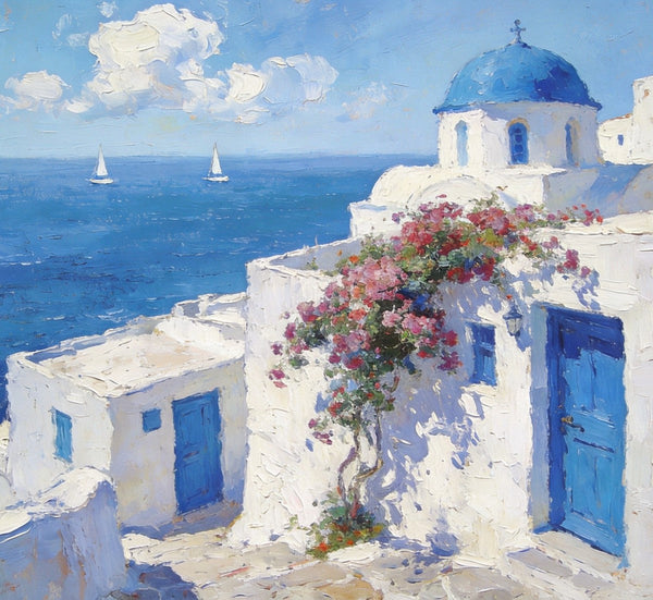 Heavy Texture Artwork, Sail into the Aegean Dream, Hand Painted Canvas Art, Small Oil Paintings, Landscape Canvas Paintings, Original Canvas Paintings-Silvia Home Craft