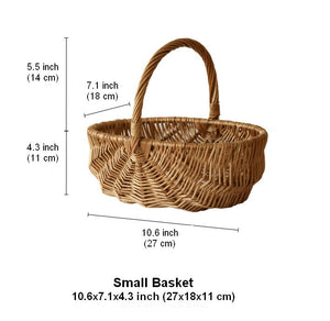 Natural Fruit Basket, Kitchen Storage Baskets, Natural Hand-woven Wicker Storage Basket, Large Picnic Food Basket with Handle, Lovely Willow Weaving Baskets for Vegetable-Silvia Home Craft