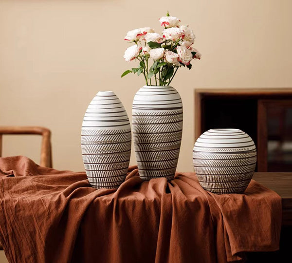 Centerpiece on Dining Table, Large Flower Vase on Table, Modern Bouquet Flower Vases, Handmade Pottery Flower Vases Urn, Water Holding Flower Vases-Silvia Home Craft