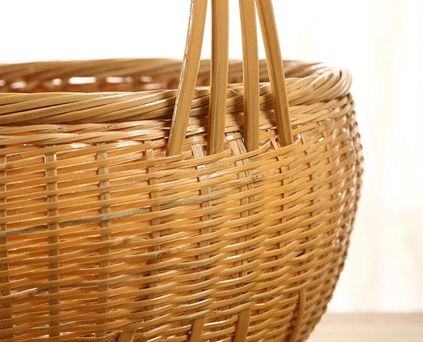 Natural Hand-woven Bamboo Basket, Extra Large Picnic Food Basket with Handle, Lovely Bamboo Baskets for Vegetable, Natural Fruit Basket Kitchen Storage Baskets-Silvia Home Craft