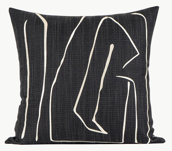 Geometric Square Modern Throw Pillows for Couch, Abstract Black Decorative Throw Pillows, Large Contemporary Throw Pillow for Interior Design-Silvia Home Craft