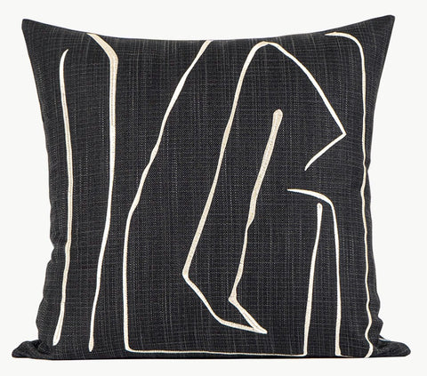 Geometric Square Modern Throw Pillows for Couch, Abstract Black Decorative Throw Pillows, Large Contemporary Throw Pillow for Interior Design-Silvia Home Craft