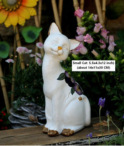 Lovely Cat Statues, Sitting Cats Resin Statue for Garden Ornament, Villa Outdoor Decor Gardening Ideas, Garden Courtyard Decoration, House Warming Gift-Silvia Home Craft
