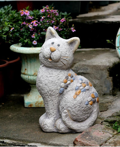 Large Lovely Cat Statue for Garden Courtyard Ornament, Animal Statue, Villa Outdoor Decor Gardening Ideas-Silvia Home Craft