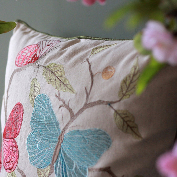 Beautiful Embroider Butterfly Cotton and linen Pillow Cover, Decorative Throw Pillows, Decorative Sofa Pillows, Decorative Pillows for Couch-Silvia Home Craft