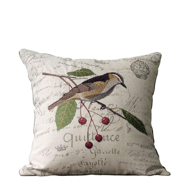 Decorative Throw Pillows for Couch, Bird Embroidery Pillows, Cotton and Linen Pillow Cover, Rustic Sofa Throw Pillows-Silvia Home Craft