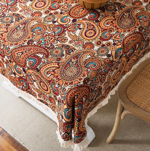 Large Modern Linen Tablecloths, Oriental Rectangular Table Covers for Coffee Table, Bohemian Rectangular Tablecloth for Oval Table-Silvia Home Craft