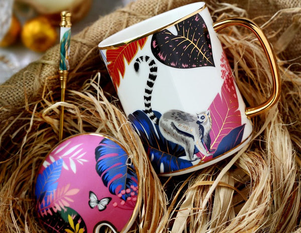 Creative Porcelain Cups, Large Ceramic Mugs for Office, Large Capacity Jungle Animal Porcelain Mugs, Unique Ceramic Mugs in Gift Box-Silvia Home Craft