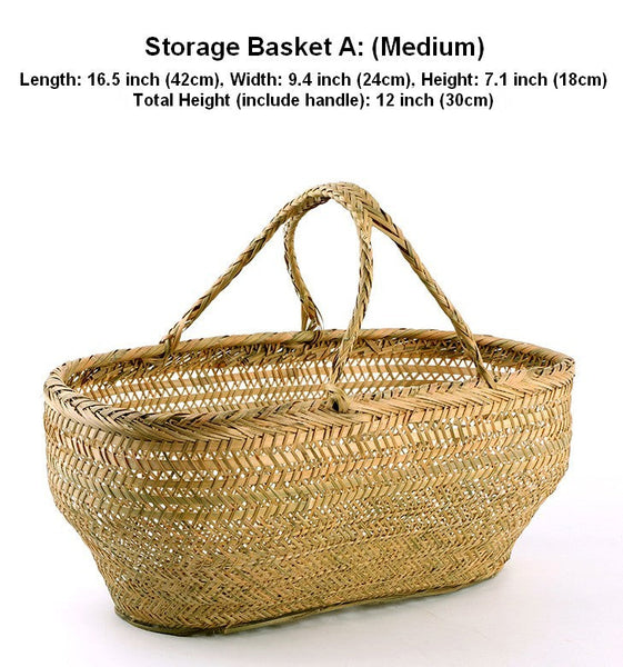 Picnic Food Basket with Handle, Large Natural Hand-woven Bamboo Basket, Lovely Bamboo Baskets for Vegetable, Natural Fruit Basket Kitchen Storage Baskets-Silvia Home Craft