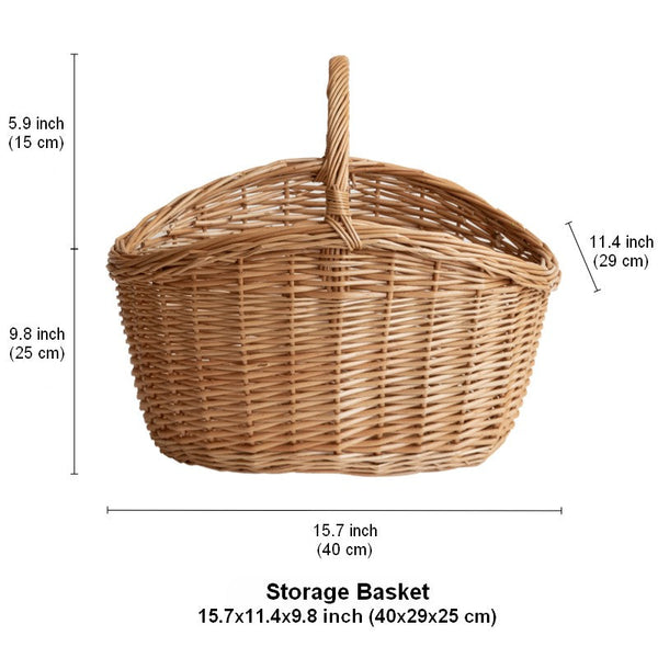 Wicker Storage Basket, Large Picnic Food Basket with Handle, Lovely Willow Weaving Baskets for Vegetable, Natural Fruit Basket, Natural Hand-woven Kitchen Storage Baskets-Silvia Home Craft