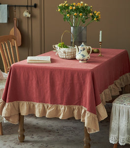 Square Tablecloth for Round Table, Red Modern Table Cloth, Ramie Tablecloth for Home Decoration, Extra Large Rectangle Tablecloth for Dining Room Table-Silvia Home Craft