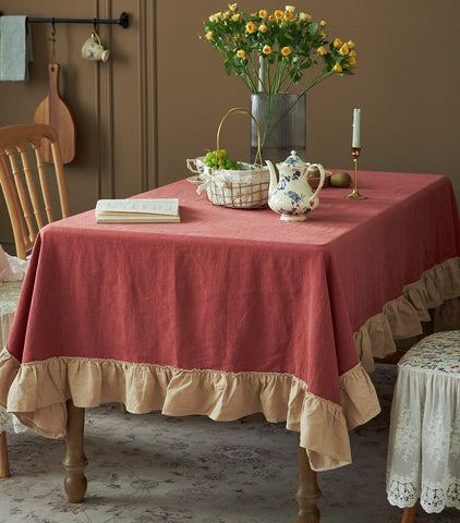 Square Tablecloth for Round Table, Red Modern Table Cloth, Ramie Tablecloth for Home Decoration, Extra Large Rectangle Tablecloth for Dining Room Table-Silvia Home Craft