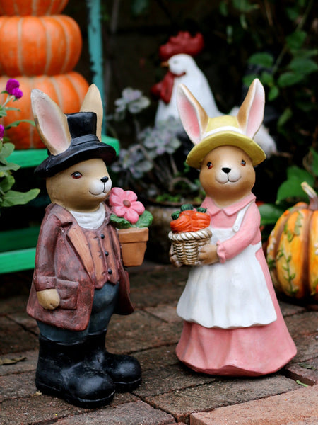 Garden Animal Sculpture Rabbit Statues, Garden Decor Ideas, Animal Statue for Garden Ornament, Villa Courtyard Decor, Outdoor Garden Decoration-Silvia Home Craft