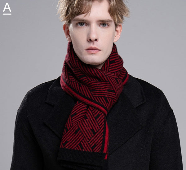 Gray Wool Scarf for Gentleman, Red Thick Wool Scarf, Business Formal Men Scarf Styles, Men's Winter Scarf, Casual Scarf Men, Men's Wool Scarf Winter, Fashion Scarf-Silvia Home Craft