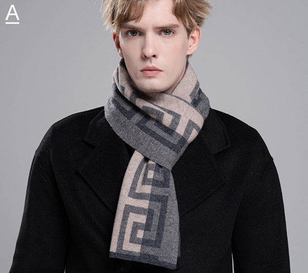 Gray Thick Wool Scarf, Black Business Formal Men Scarf Styles, Wool Scarf for Gentleman, Men's Winter Scarf, Casual Scarf Men, Men's Wool Scarf Winter, Red Fashion Scarf-Silvia Home Craft