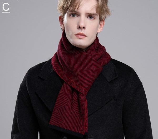 Thick Wool Scarf, Business Wool Scarf for Gentleman, Men's Winter Scarf, Formal Men Scarf Styles, Black Gray Fashion Scarf, Red Casual Scarf Men, Men's Wool Scarf Winter-Silvia Home Craft
