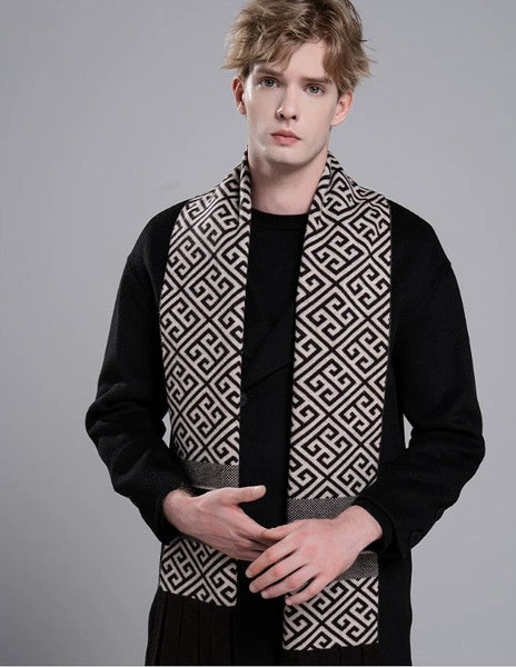 Modern Casual Scarf Men, Formal Men Scarf Styles, Men's Wool Scarf Winter, Men's Winter Scarf, Thick Wool Scarf for Men, Business Wool Scarf for Gentleman-Silvia Home Craft
