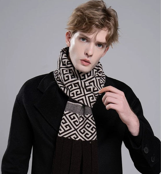 Modern Casual Scarf Men, Formal Men Scarf Styles, Men's Wool Scarf Winter, Men's Winter Scarf, Thick Wool Scarf for Men, Business Wool Scarf for Gentleman-Silvia Home Craft
