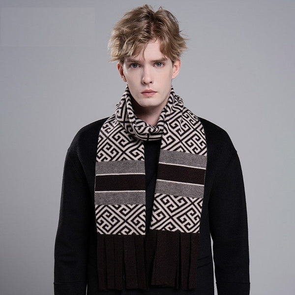 Modern Casual Scarf Men, Formal Men Scarf Styles, Men's Wool Scarf Winter, Men's Winter Scarf, Thick Wool Scarf for Men, Business Wool Scarf for Gentleman-Silvia Home Craft