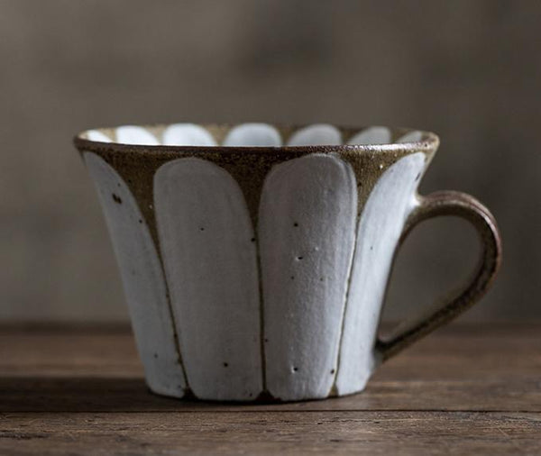 Daisy Flower Pattern Coffee Cup, Cappuccino Coffee Mug, Pottery Coffee Cups, Latte Coffee Cup, Tea Cup, Coffee Cup and Saucer Set-Silvia Home Craft