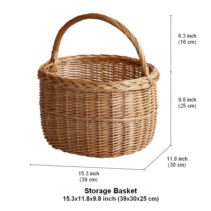 Hand-woven Wicker Storage Basket, Natural Fruit Basket, Storage Basket for Kitchen, Picnic Storage Basket with Handle, Willow Weaving Storage Basket for Shelves-Silvia Home Craft