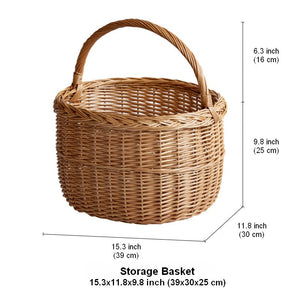 Hand-woven Wicker Storage Basket, Natural Fruit Basket, Storage Basket for Kitchen, Picnic Storage Basket with Handle, Willow Weaving Storage Basket for Shelves-Silvia Home Craft