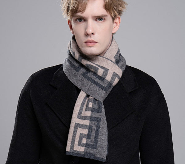 Wool Scarf for Gentleman, Gray Thick Wool Scarf, Black Business Formal Men Scarf Styles, Men's Winter Scarf, Casual Scarf Men, Men's Wool Scarf Winter, Red Fashion Scarf-Silvia Home Craft