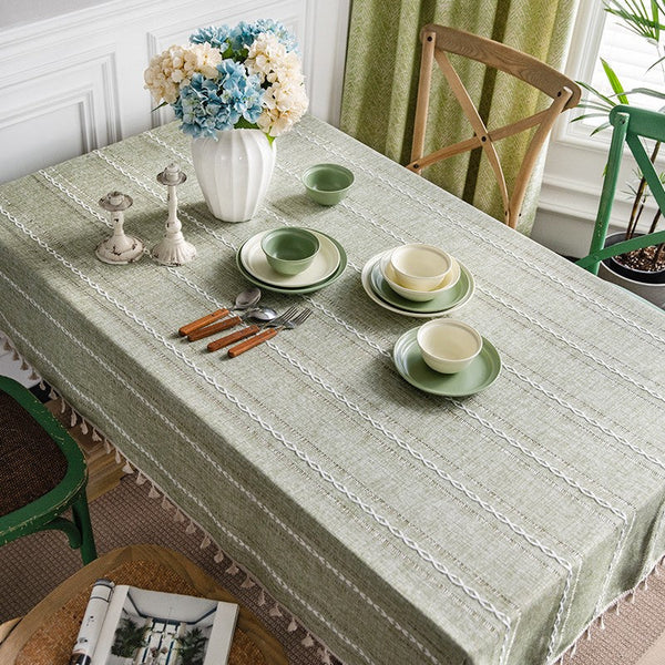 Kitchen Rectangular Table Covers, Rectangular Tablecloth for Sale, Modern Table Cloths for Dining Room, Farmhouse Green Cotton and Linen Table Cloth-Silvia Home Craft